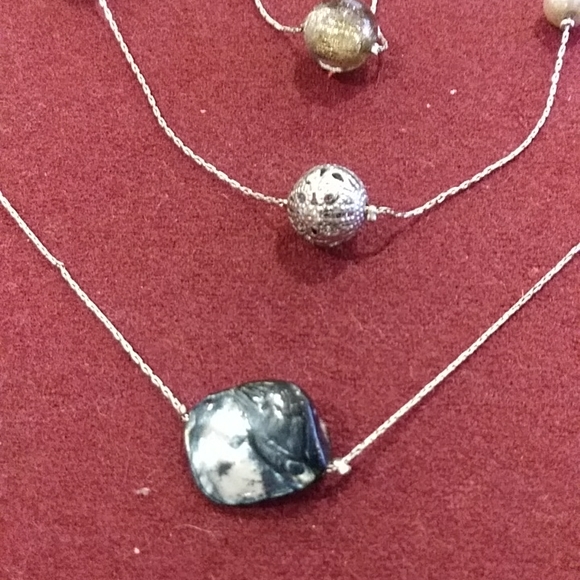 5 for $25 Fashion Jewelry Necklace Multi Strand Natural Stones Beads Silver - Picture 3 of 7